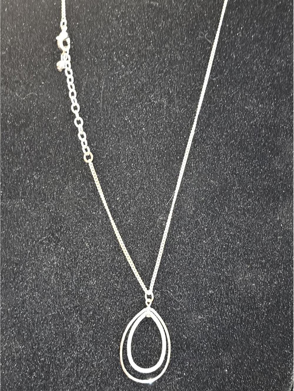 Silver Tone Double Teardrop Pendant Necklace 19" Chain + Extender 1.75" 5.82g